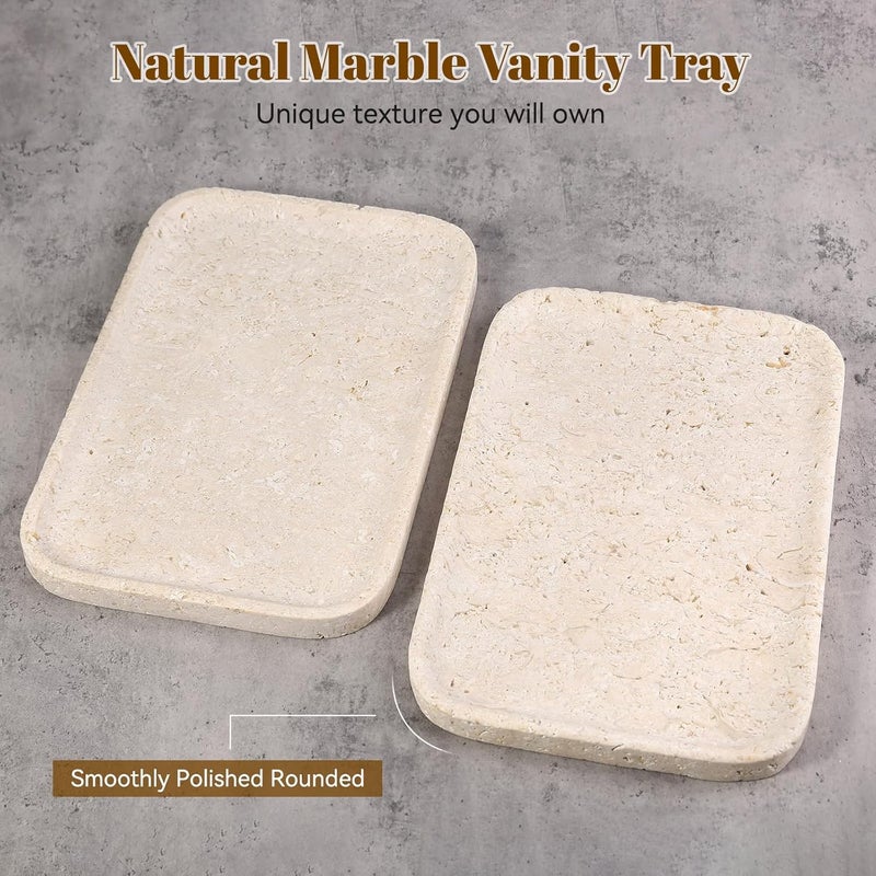 karibiber Natural Marble Vanity Tray, 11.8" Marble/Stone Bathroom Tray Countertop, Beige Tray for Decor, Perfume Jewelry Holder, Storage/Organizer for Kitchen Sink - Image 2